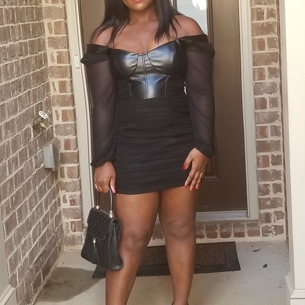 Black leather corset dress